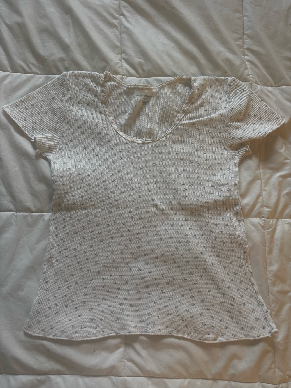 Brandy Melville Cream Waffle Top with Blue Floral Print
